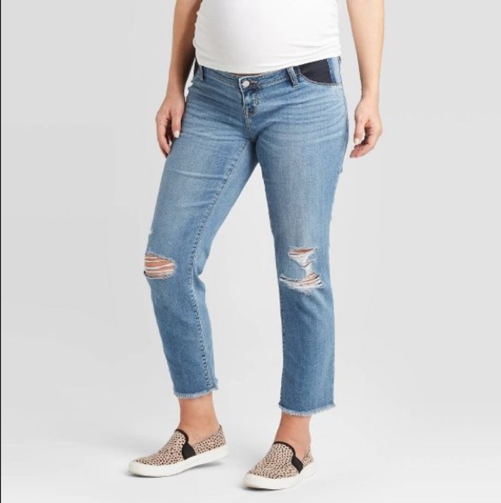 High-Rise, Distressed cropped Maternity Jeans